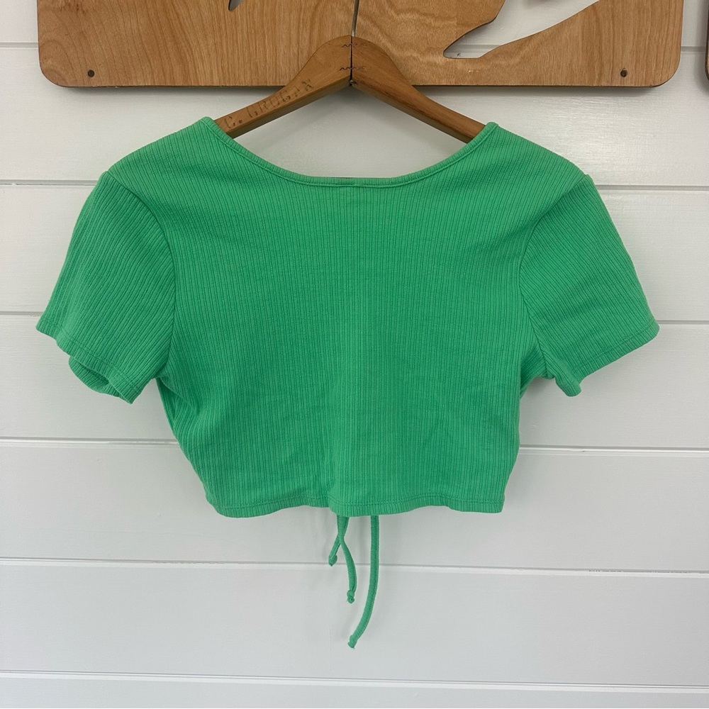 Green Ribbed Crop Top
